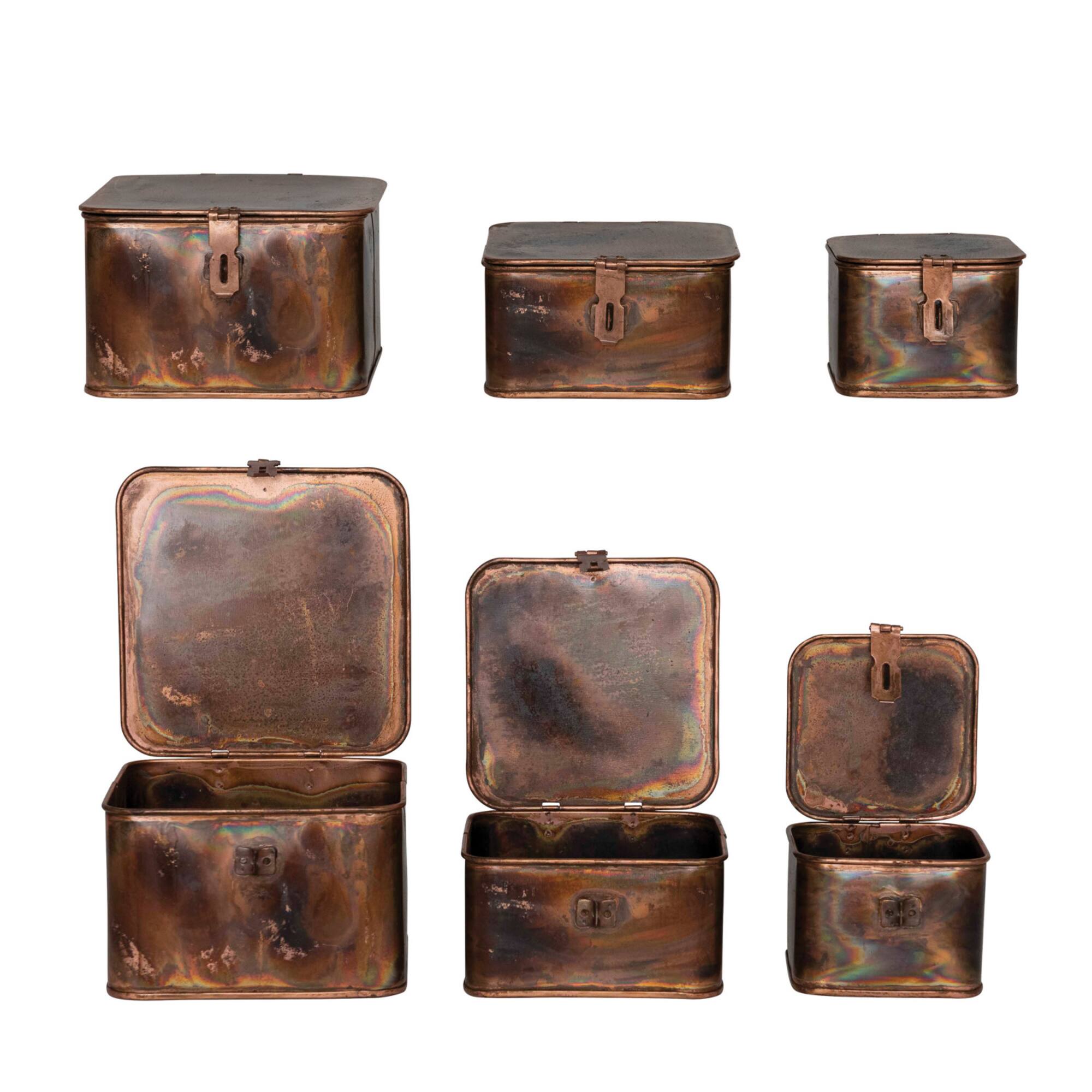 Hello Honey® 7" Burnt Copper Finish Square Decorative Boxes Set